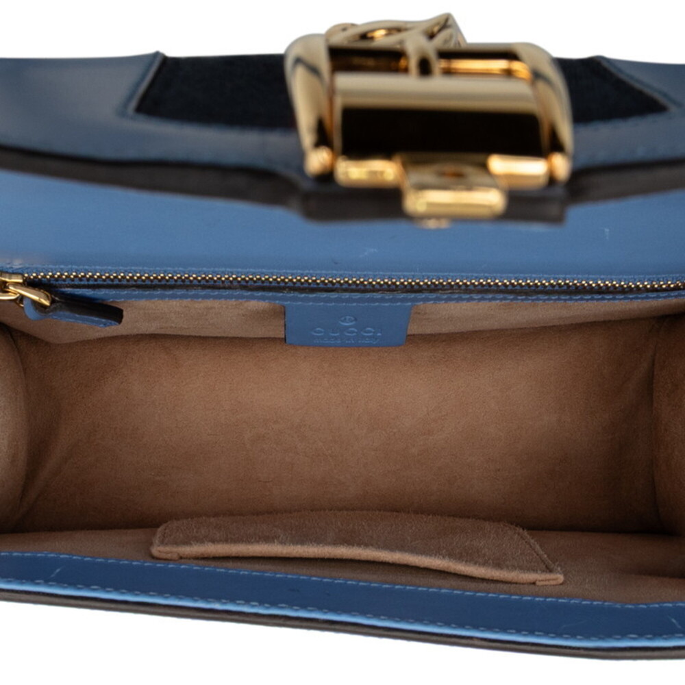 Gucci Sylvie Sherry Line Shoulder Bag 421882 Blue Leather Women's GUCCI - Picture 4 of 6